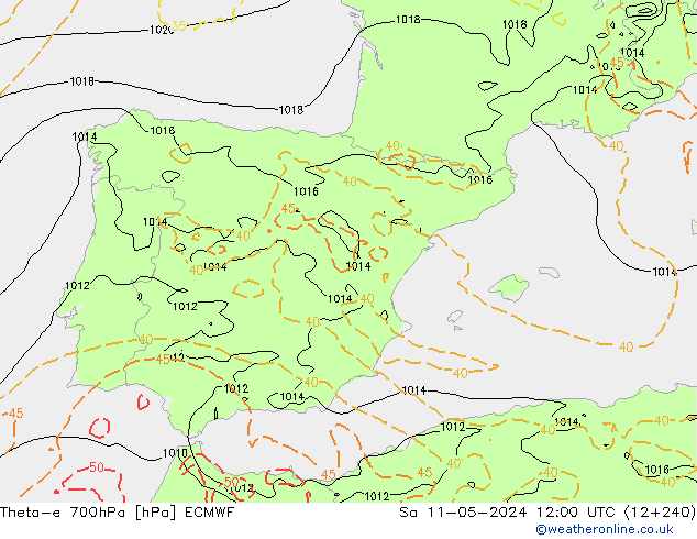 Theta-e 700hPa ECMWF za 11.05.2024 12 UTC