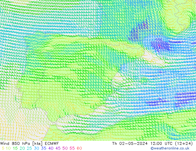 Vent 850 hPa ECMWF jeu 02.05.2024 12 UTC