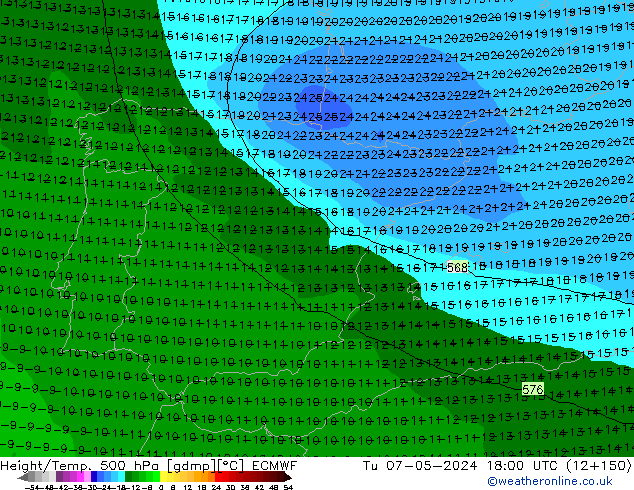 Z500/Rain (+SLP)/Z850 ECMWF mar 07.05.2024 18 UTC