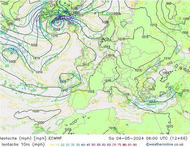 Isotaca (mph) ECMWF sáb 04.05.2024 06 UTC