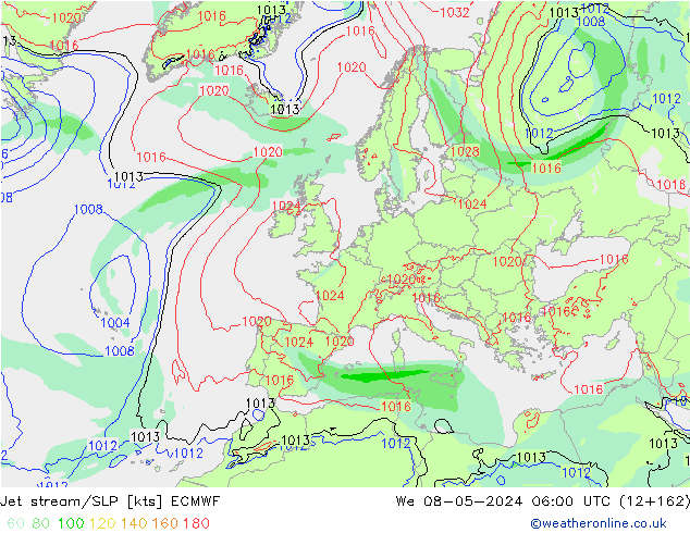 Polarjet/Bodendruck ECMWF Mi 08.05.2024 06 UTC
