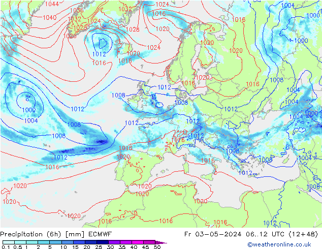 Z500/Rain (+SLP)/Z850 ECMWF Fr 03.05.2024 12 UTC