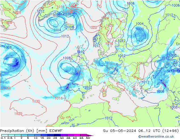 Z500/Rain (+SLP)/Z850 ECMWF  05.05.2024 12 UTC