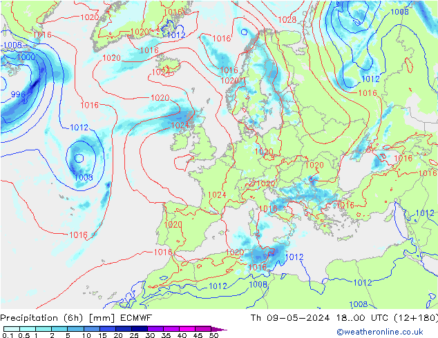 Z500/Rain (+SLP)/Z850 ECMWF чт 09.05.2024 00 UTC