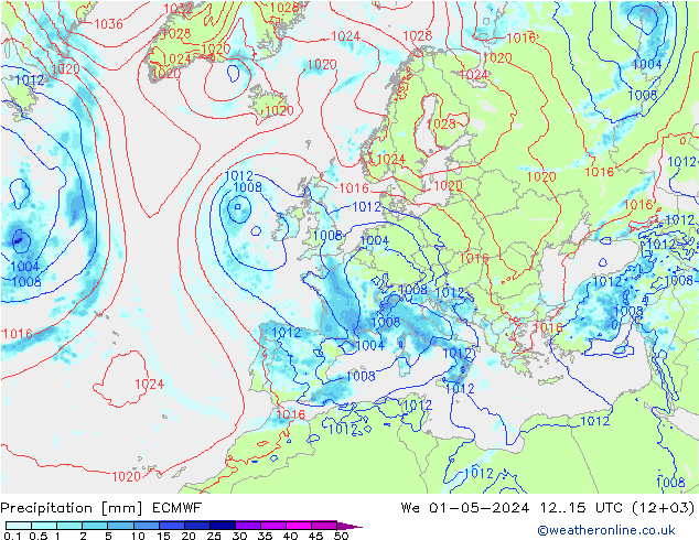 Precipitation ECMWF We 01.05.2024 15 UTC