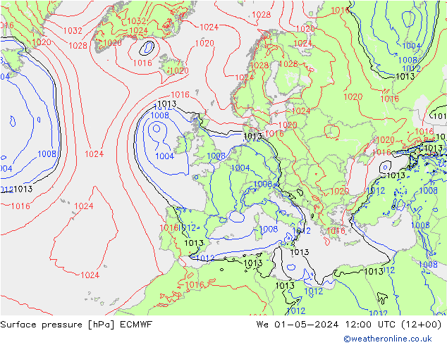 Bodendruck ECMWF Mi 01.05.2024 12 UTC