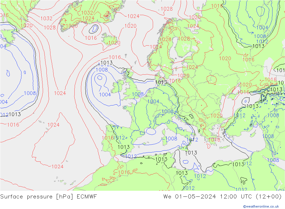 Atmosférický tlak ECMWF St 01.05.2024 12 UTC