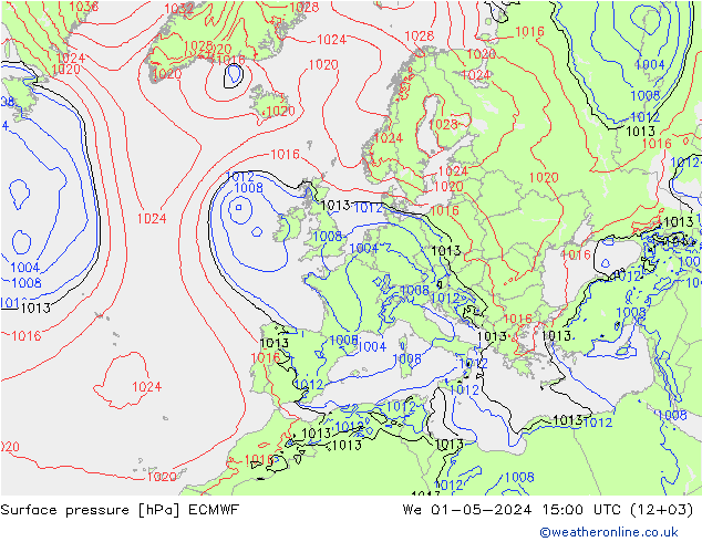 Yer basıncı ECMWF Çar 01.05.2024 15 UTC