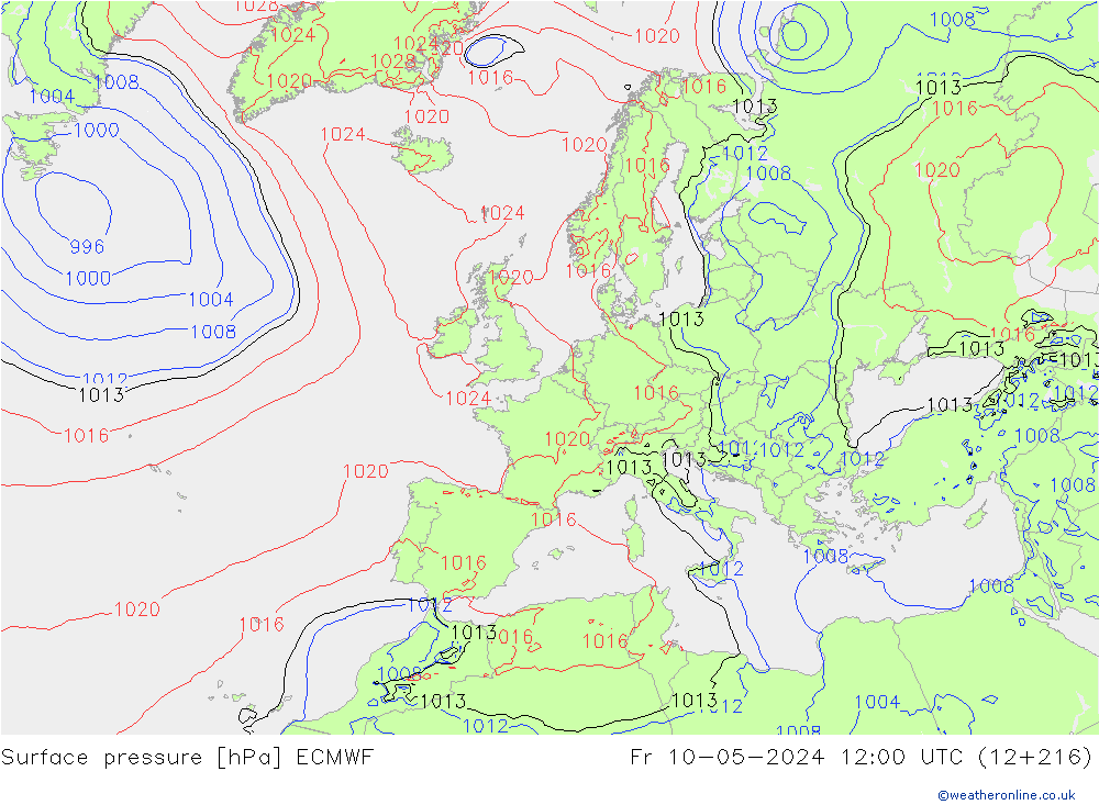 Presión superficial ECMWF vie 10.05.2024 12 UTC