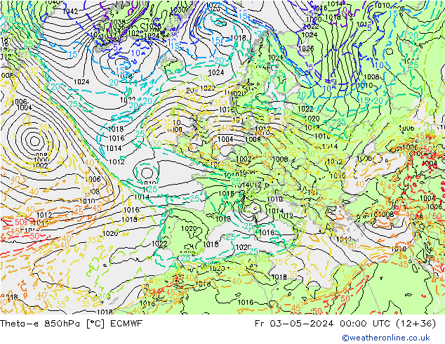 Theta-e 850hPa ECMWF Fr 03.05.2024 00 UTC