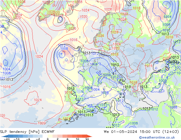 Tendenza di Pressione ECMWF mer 01.05.2024 15 UTC