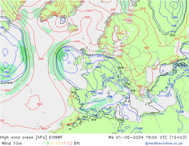 High wind areas ECMWF We 01.05.2024 15 UTC