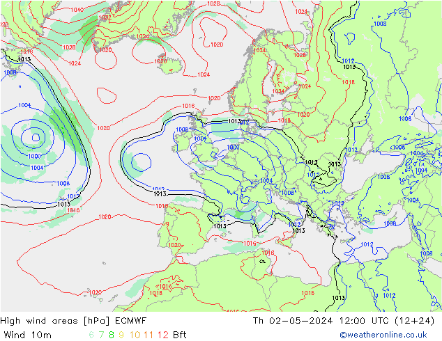 High wind areas ECMWF  02.05.2024 12 UTC