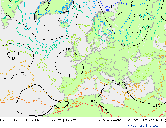 Height/Temp. 850 hPa ECMWF Mo 06.05.2024 06 UTC