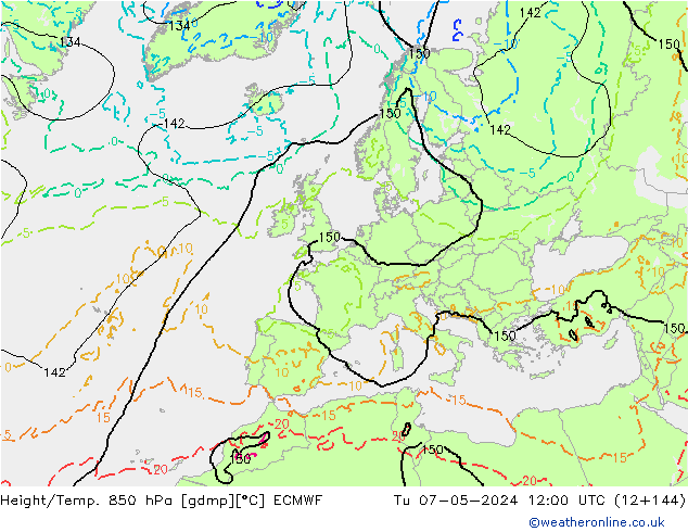 Z500/Rain (+SLP)/Z850 ECMWF Út 07.05.2024 12 UTC