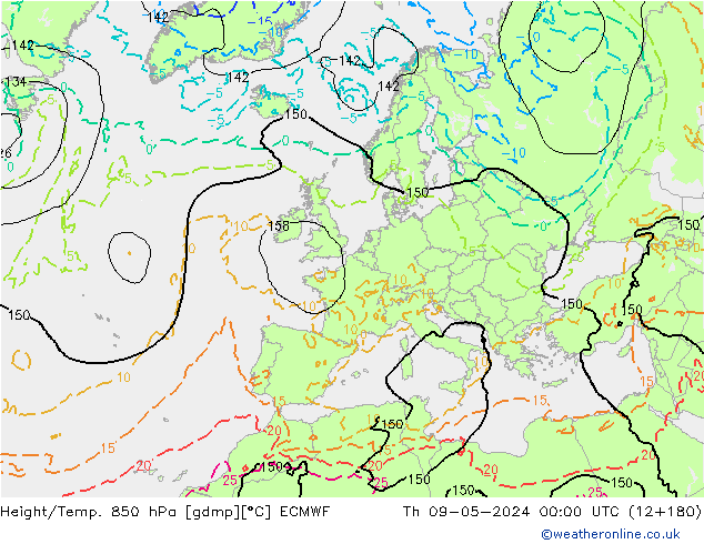 Z500/Rain (+SLP)/Z850 ECMWF gio 09.05.2024 00 UTC