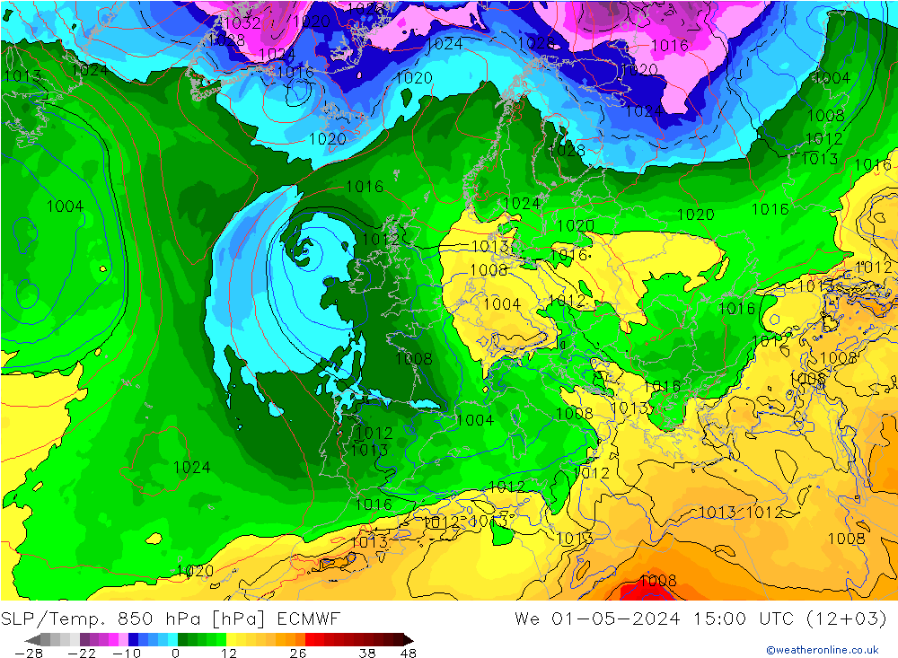 SLP/Temp. 850 hPa ECMWF Mi 01.05.2024 15 UTC