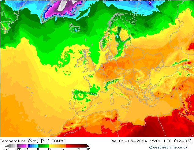Temperaturkarte (2m) ECMWF Mi 01.05.2024 15 UTC