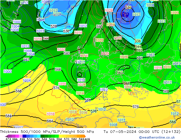 500-1000 hPa Kalınlığı ECMWF Sa 07.05.2024 00 UTC