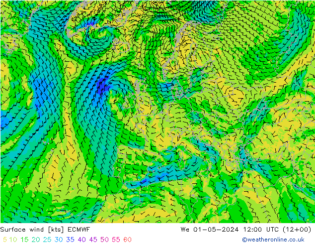 Surface wind ECMWF We 01.05.2024 12 UTC