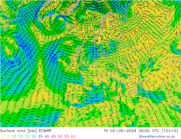 Surface wind ECMWF Th 02.05.2024 00 UTC