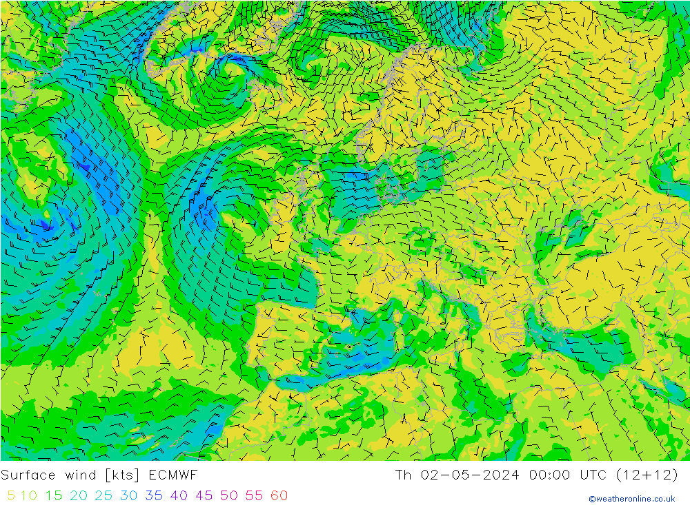 Surface wind ECMWF Th 02.05.2024 00 UTC