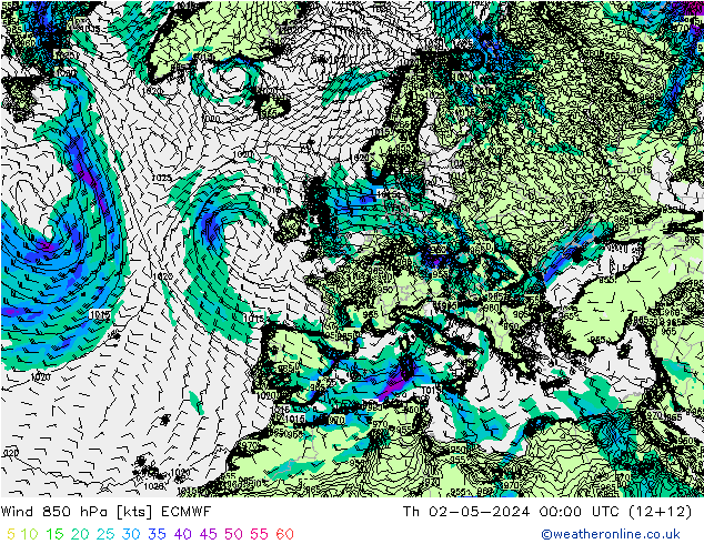 Vent 850 hPa ECMWF jeu 02.05.2024 00 UTC