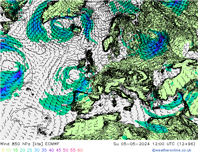 ветер 850 гПа ECMWF Вс 05.05.2024 12 UTC