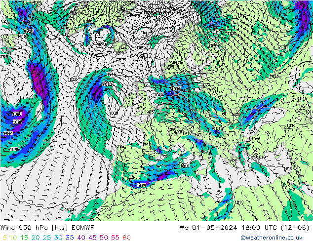 Viento 950 hPa ECMWF mié 01.05.2024 18 UTC