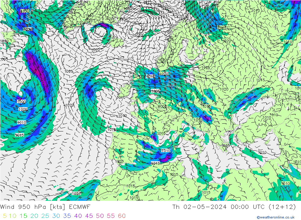 Rüzgar 950 hPa ECMWF Per 02.05.2024 00 UTC