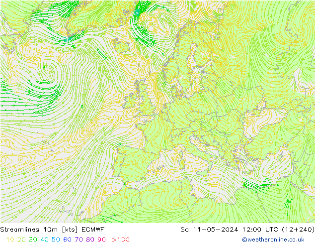 Stromlinien 10m ECMWF Sa 11.05.2024 12 UTC