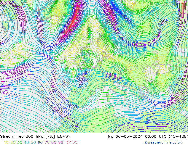 Stroomlijn 300 hPa ECMWF ma 06.05.2024 00 UTC