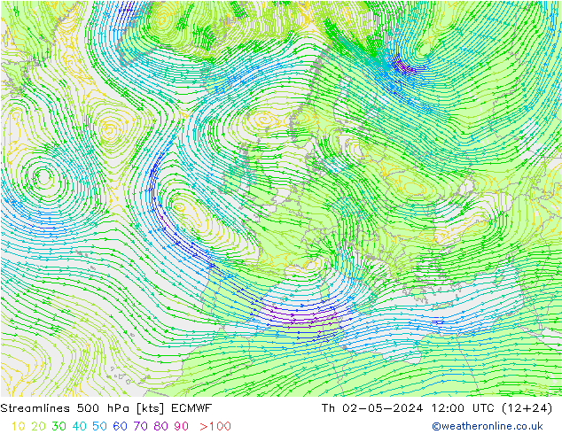 Stromlinien 500 hPa ECMWF Do 02.05.2024 12 UTC