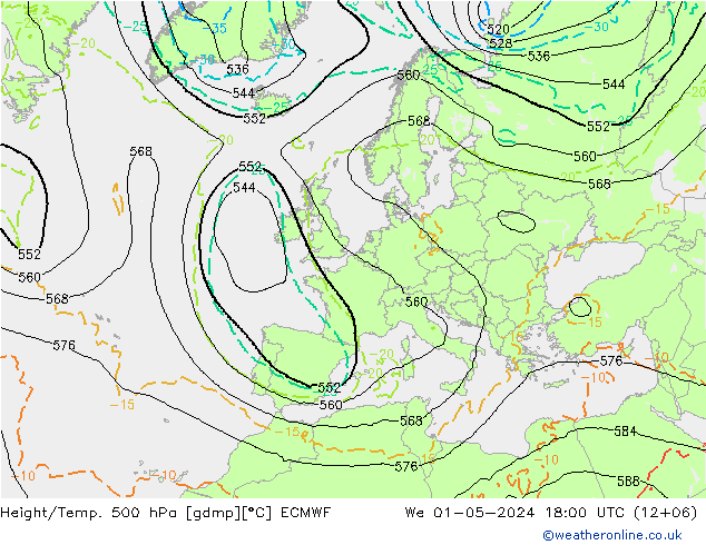 Z500/Rain (+SLP)/Z850 ECMWF Mi 01.05.2024 18 UTC