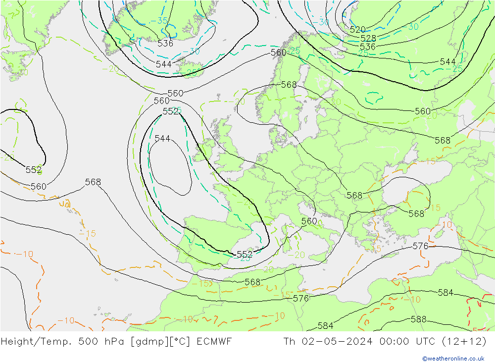 Z500/Rain (+SLP)/Z850 ECMWF Th 02.05.2024 00 UTC