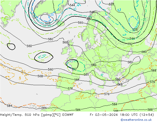 Z500/Rain (+SLP)/Z850 ECMWF Fr 03.05.2024 18 UTC