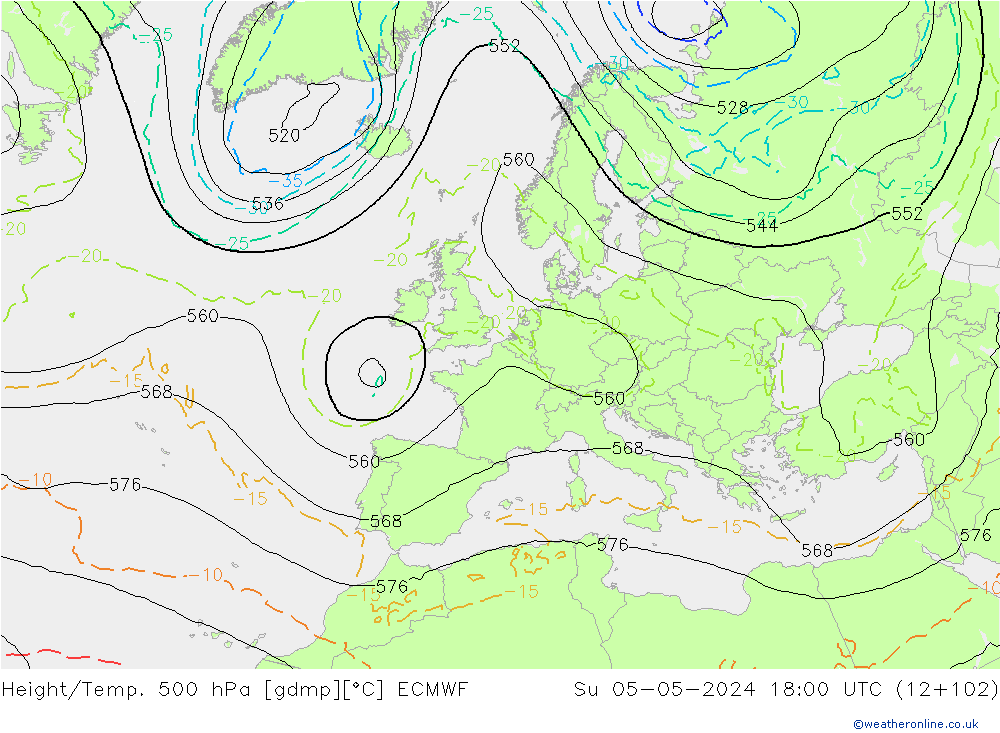 Height/Temp. 500 hPa ECMWF  05.05.2024 18 UTC