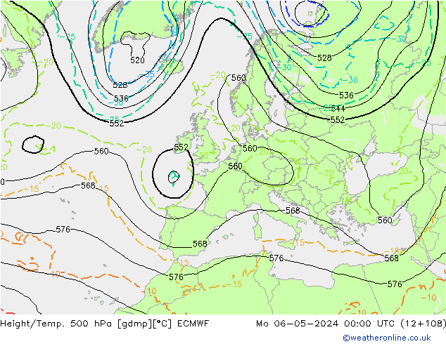 Z500/Yağmur (+YB)/Z850 ECMWF Pzt 06.05.2024 00 UTC