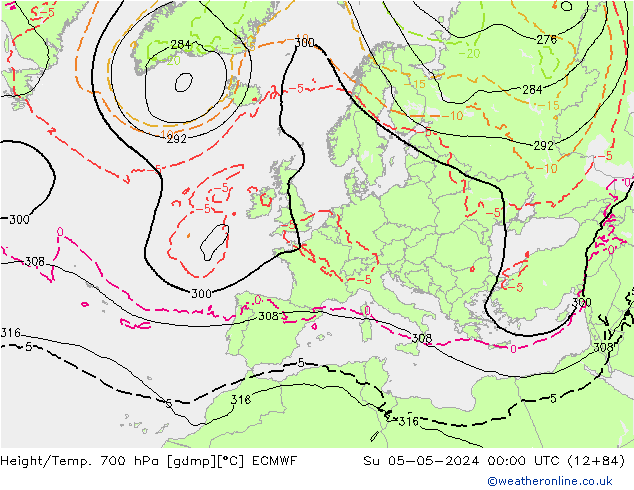 Height/Temp. 700 hPa ECMWF Dom 05.05.2024 00 UTC