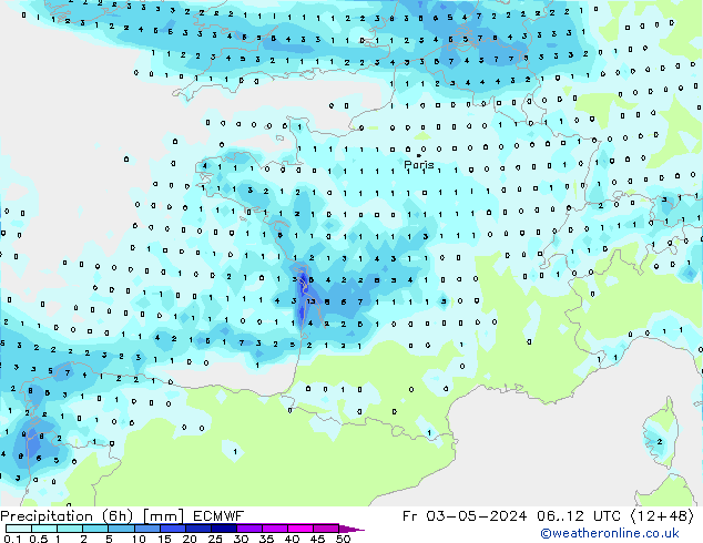 Z500/Rain (+SLP)/Z850 ECMWF Fr 03.05.2024 12 UTC