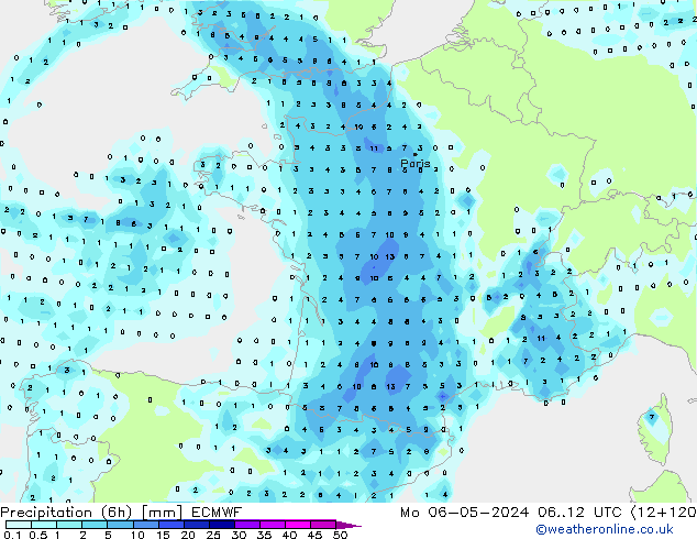 Z500/Rain (+SLP)/Z850 ECMWF Mo 06.05.2024 12 UTC