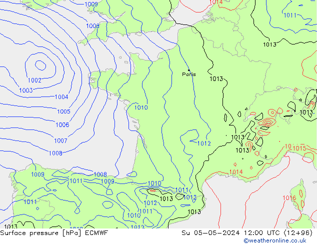 Pressione al suolo ECMWF dom 05.05.2024 12 UTC