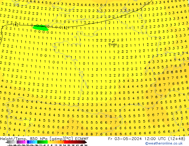 Z500/Rain (+SLP)/Z850 ECMWF Fr 03.05.2024 12 UTC