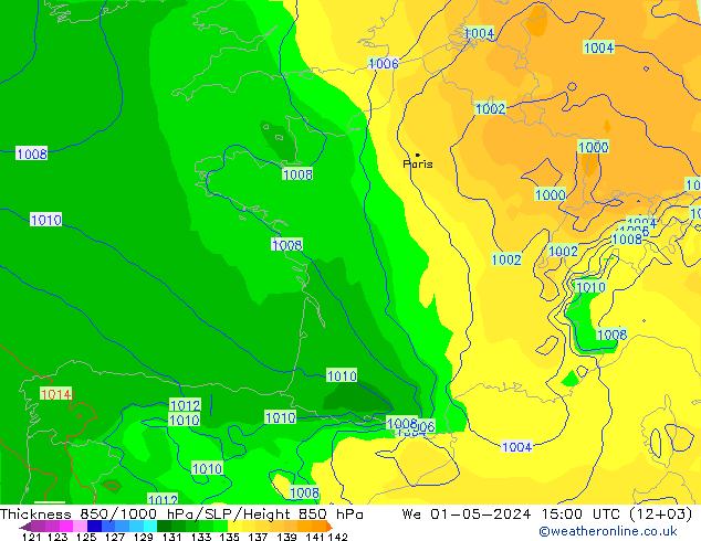 Schichtdicke 850-1000 hPa ECMWF Mi 01.05.2024 15 UTC