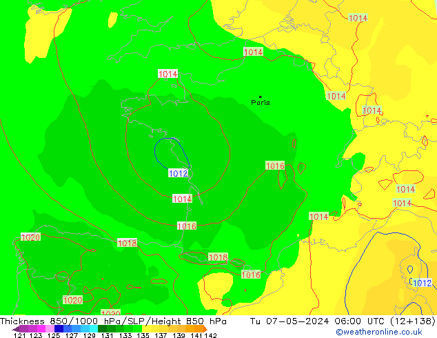 Thck 850-1000 hPa ECMWF Tu 07.05.2024 06 UTC