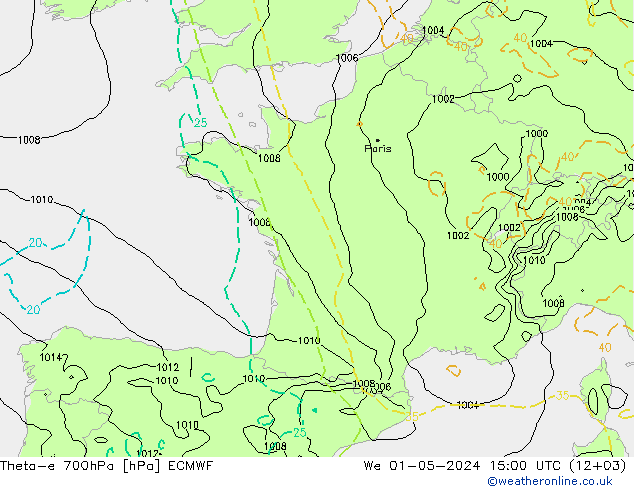 Theta-e 700hPa ECMWF Çar 01.05.2024 15 UTC