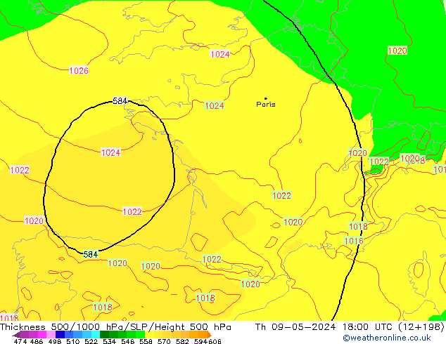 500-1000 hPa Kalınlığı ECMWF Per 09.05.2024 18 UTC