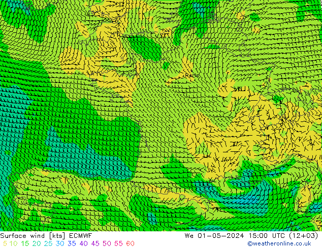 Viento 10 m ECMWF mié 01.05.2024 15 UTC