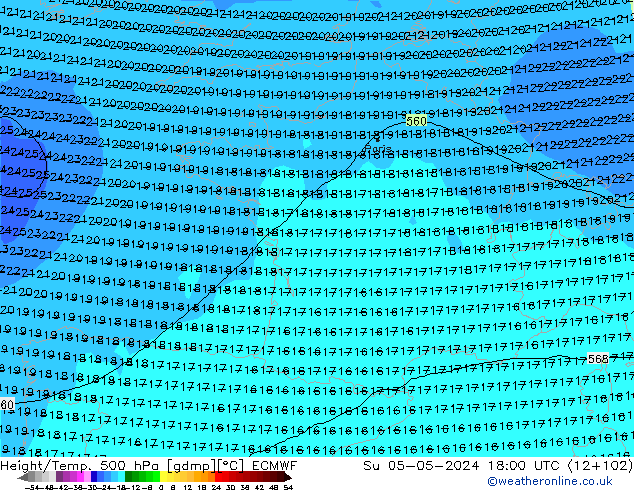 Height/Temp. 500 hPa ECMWF nie. 05.05.2024 18 UTC