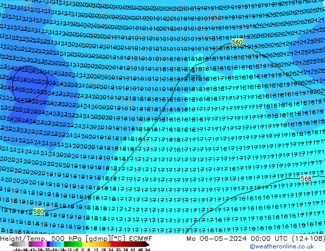 Z500/Rain (+SLP)/Z850 ECMWF Mo 06.05.2024 00 UTC